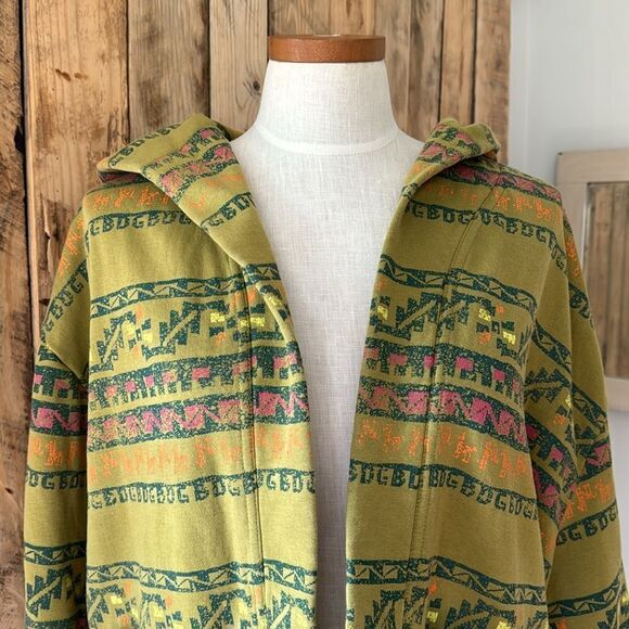 BDG Oversized Boho Open Front Hoodie Sweatshirt Front Pockets Aztec Print Sz XS - Picture 3 of 14